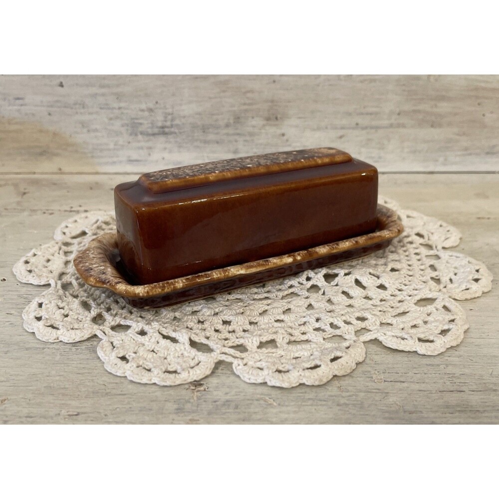 Vintage Hull Pottery Brown Drip Glaze Butter Dish USA Oven Proof Preowned